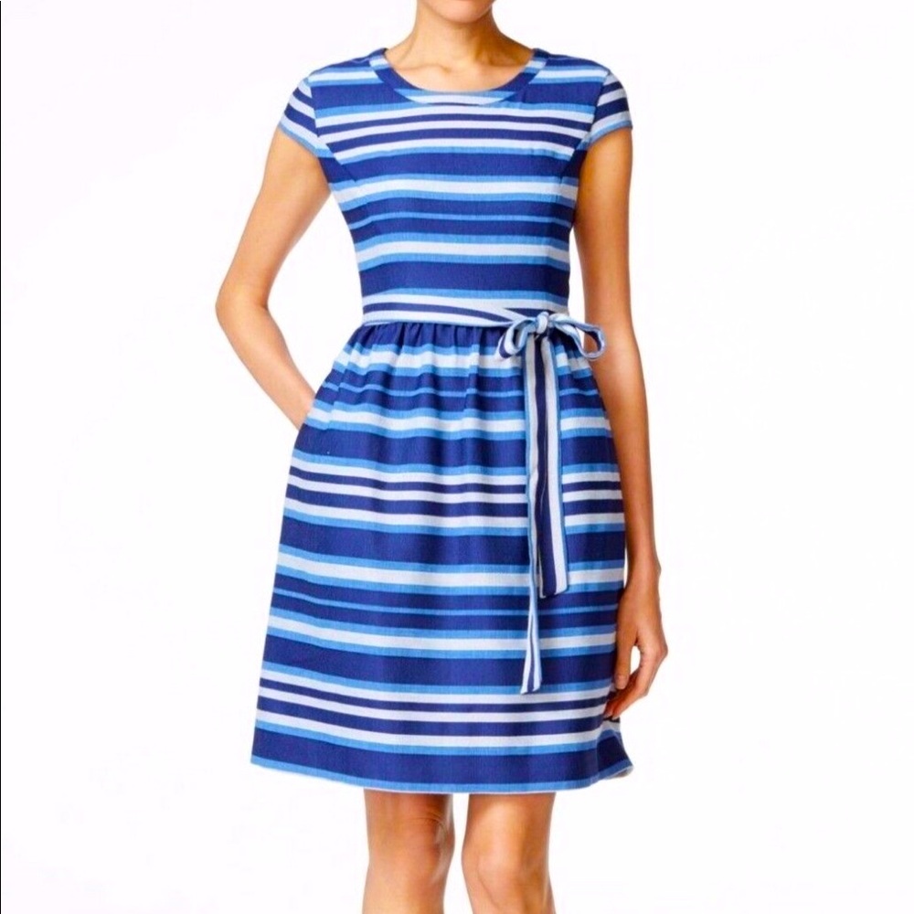 NWT Nine West Multi Blue Striped Dress with Pockets
